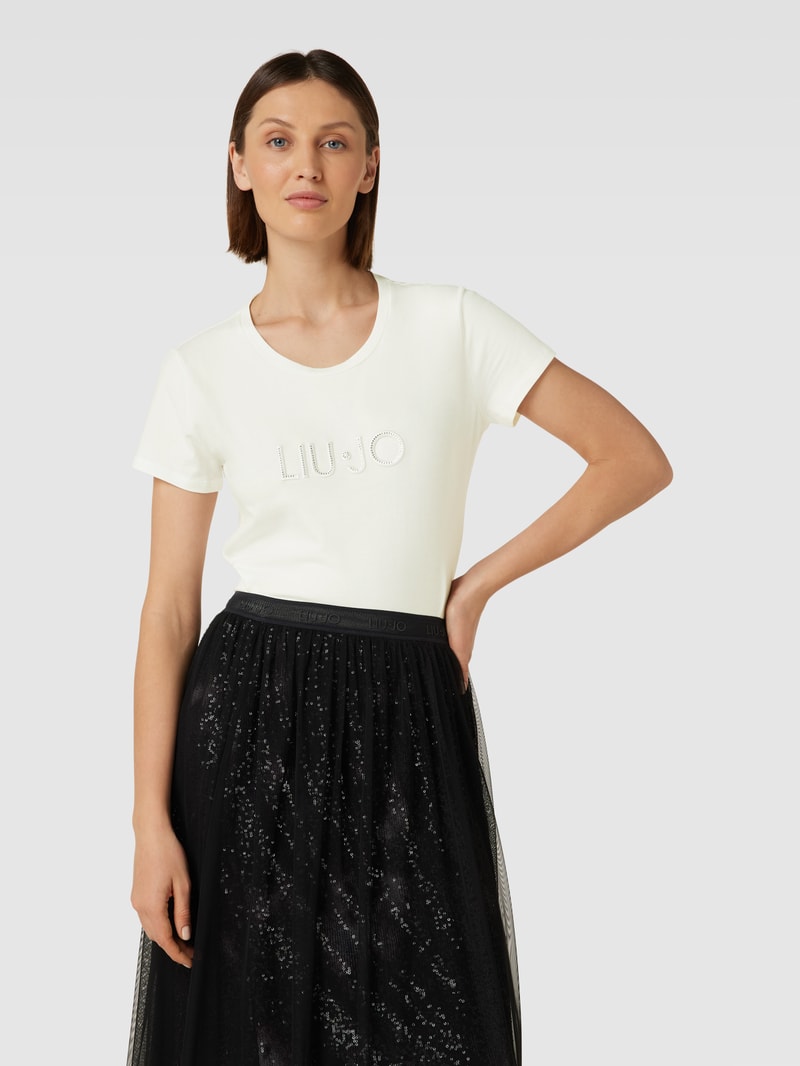 T-Shirt mit Ziersteinbesatz in weiss