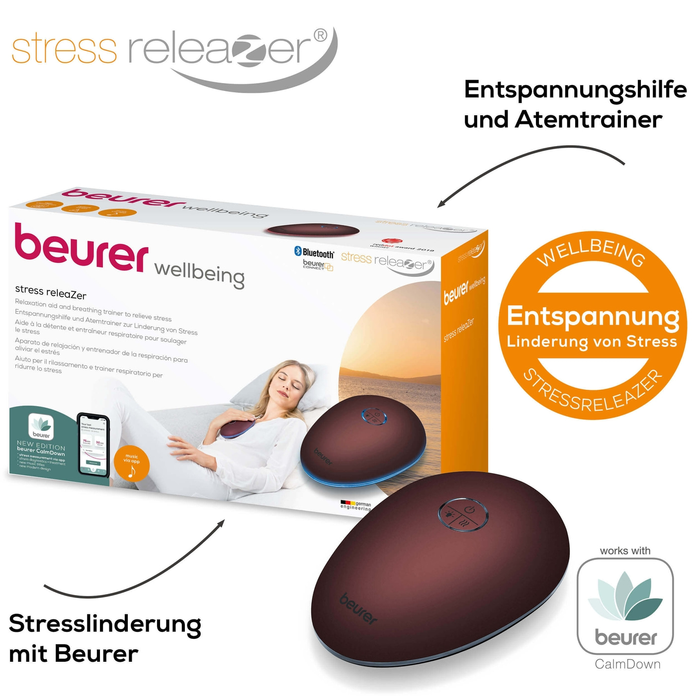 Beurer stress releaZer®-Entspannungshilfe & Atemtrainer zur Linderung von Stress mit Vibration & Wärme