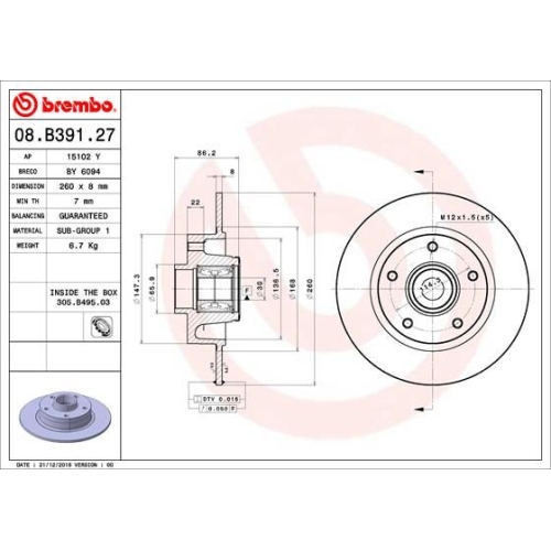 08.B391.27 BREMSSCHEIBE BREMBO HA  VP1 - ATU