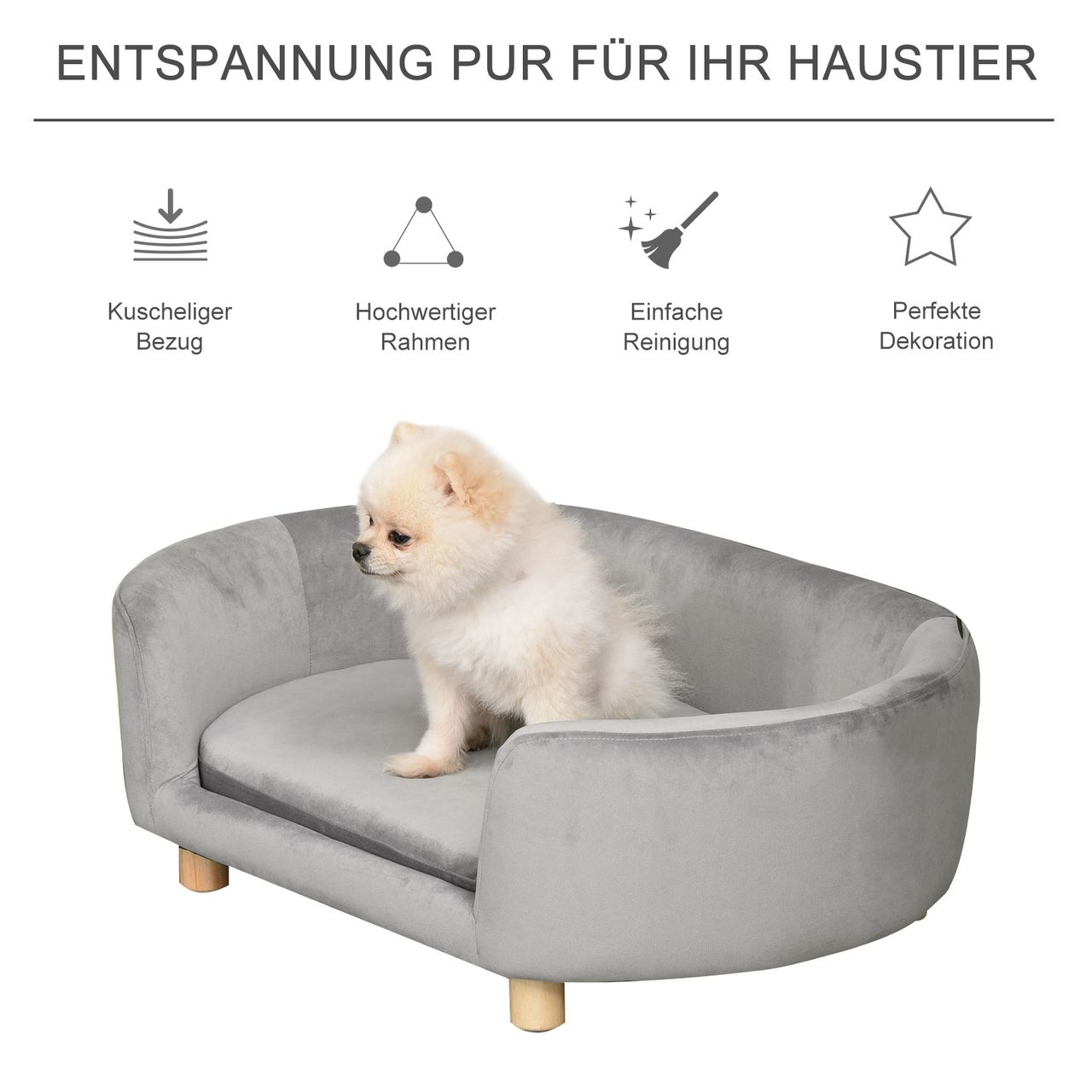 PawHut Katzensofa Haustiersofa Hundesofa Samt moderne Hellgrau