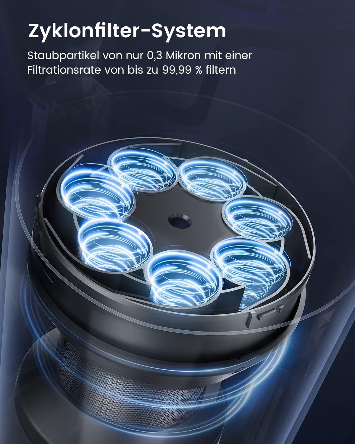Honiture Akku-Hand-und Stielstaubsauger, 450,00 W, 33KPA Akku Staubsauger, Anti-Tangle-Staubsauger, 55 Minuten Laufzeit, Kantenreinigung, 1.2L Staubbehälter