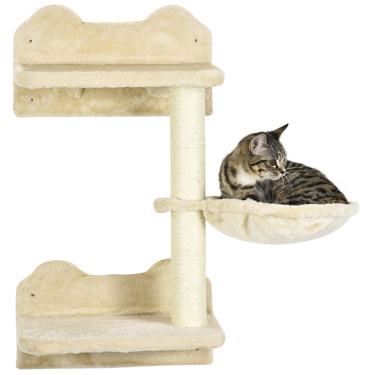 PawHut Katzen Kletterwand, 4-teilig, Kletterwand Set, Katzenkletterwand, Beige
