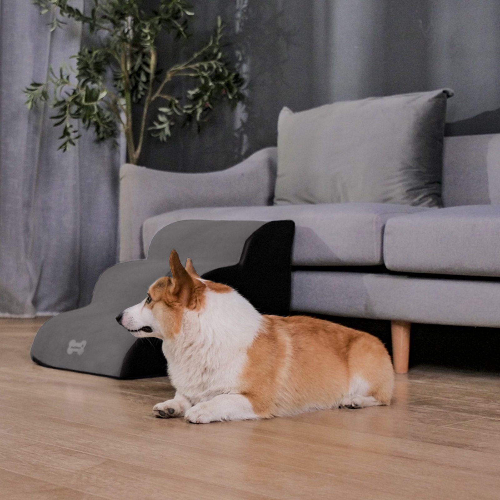 CALIYO Hunderampe Hundetreppe 3 Schichten Haustiertreppe Hundetreppe Katzentreppe, für Kleine Hunde Welpe Katzen aus Sofa Bett rutschfest