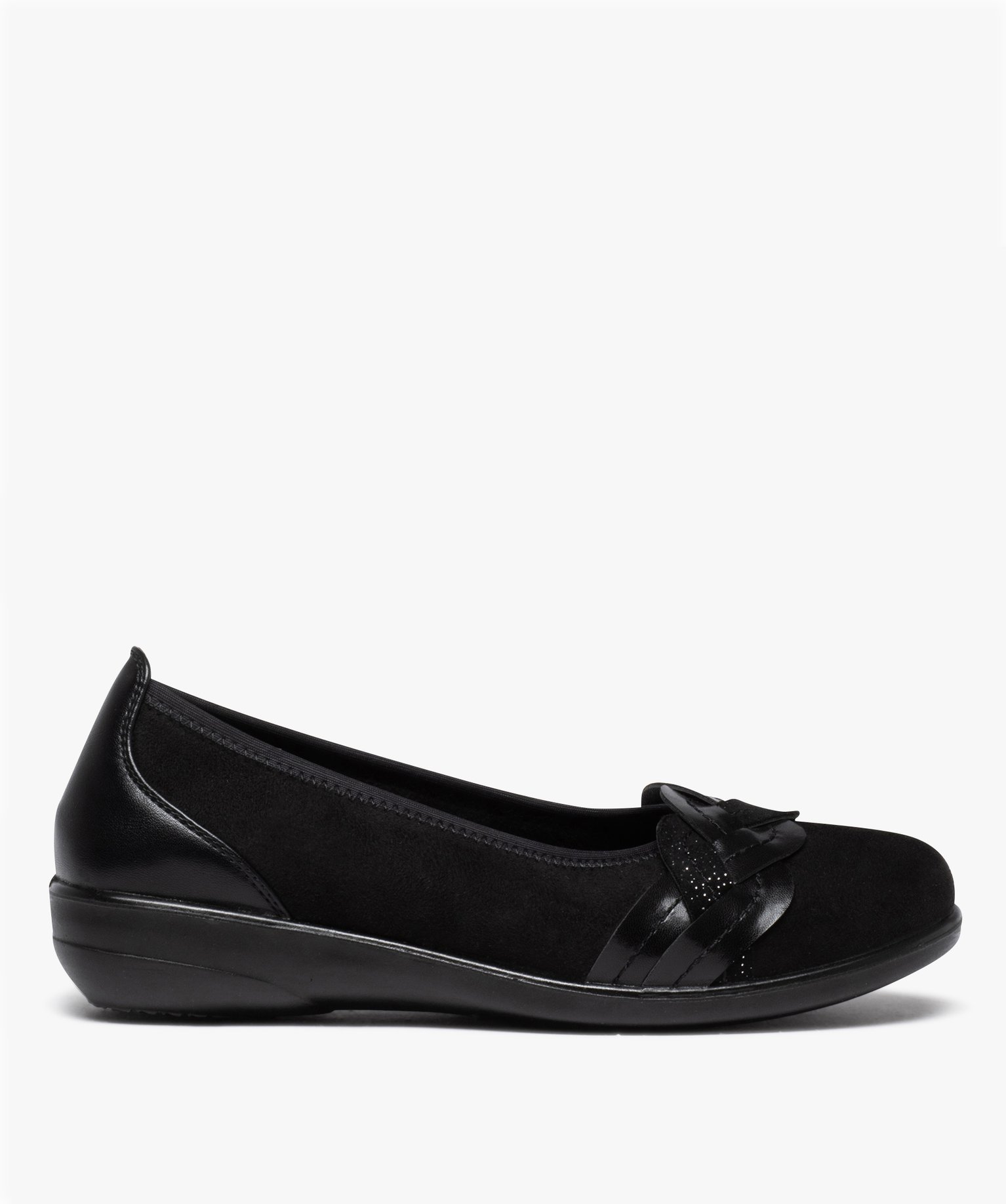 Ballerines femme confort en suédine avec bride tressée noir | GEMO