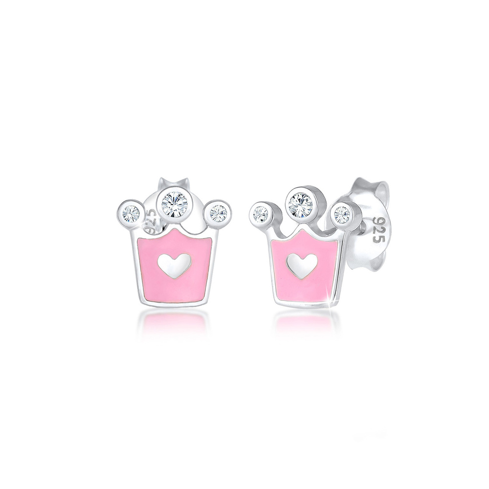 Elli Elli Boucles d'Oreilles Entfants Boucles d'oreilles couronne avec émail rose et c Boucles d'oreilles