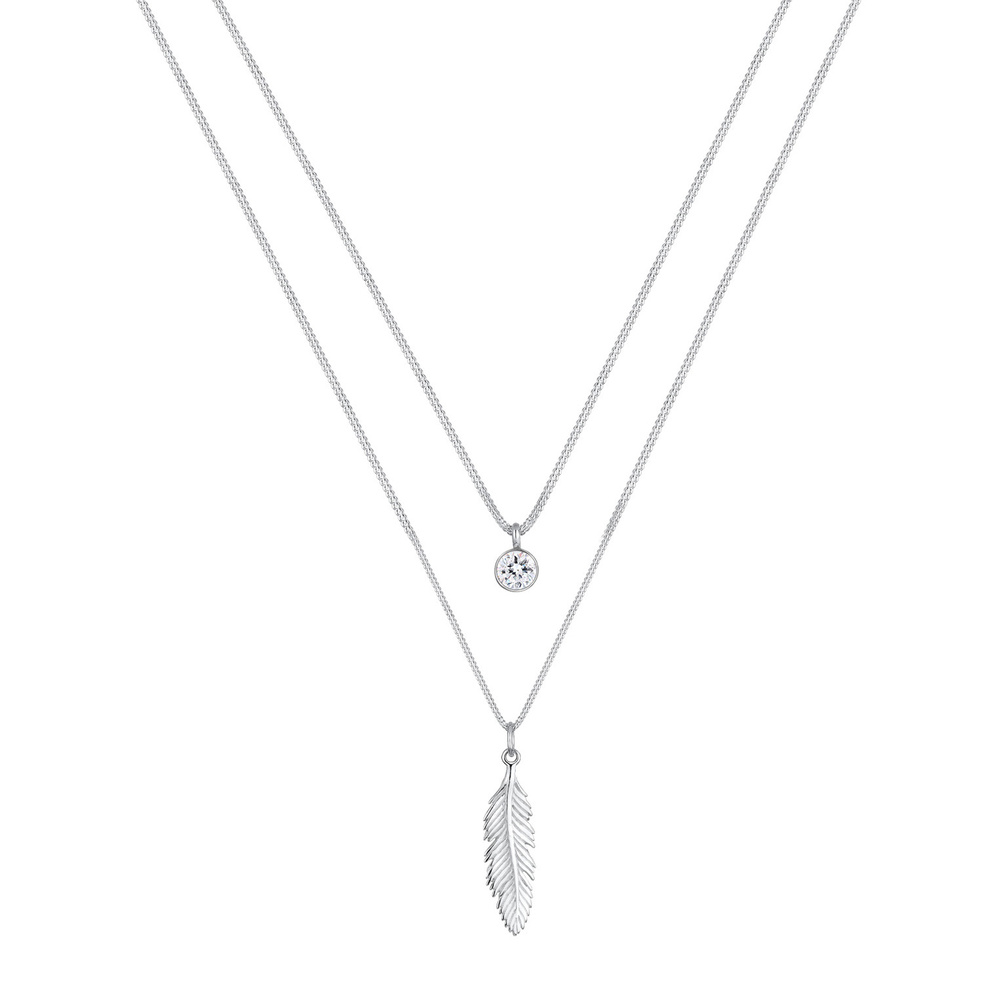 Elli Elli by Julie & Grace Collier Femme Plume Boho Festival avec Cristal en Argent St collier