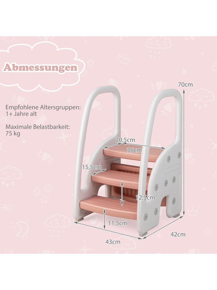 COSTWAY 3 stufig Tritthocker ab 1 Jahre in Rosa günstig kaufen 42 x 42 cm