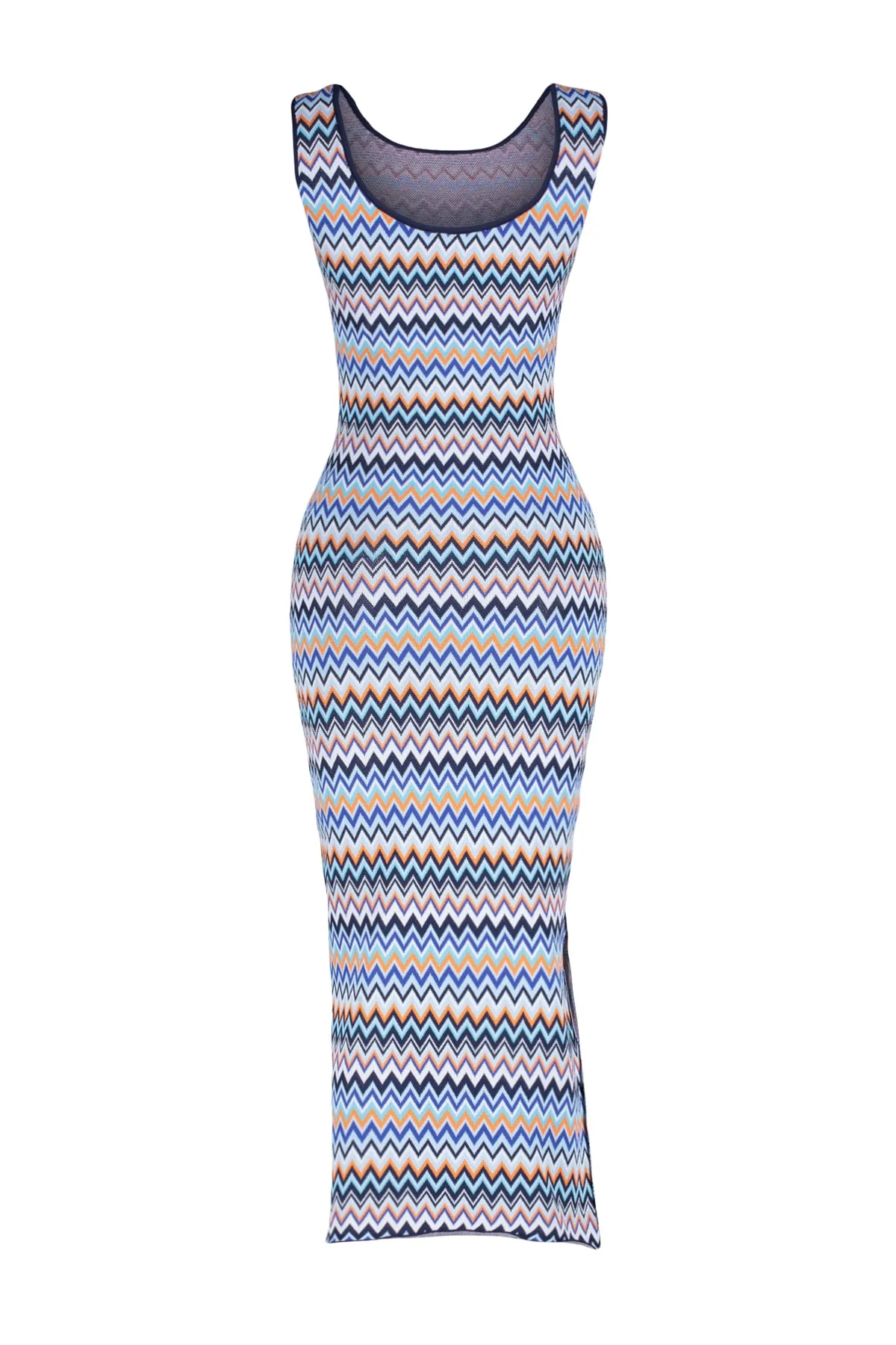 Trendyol Collection  Marineblaues Maxi-Strickkleid mit Farbblockmuster TWOSS23EL00678