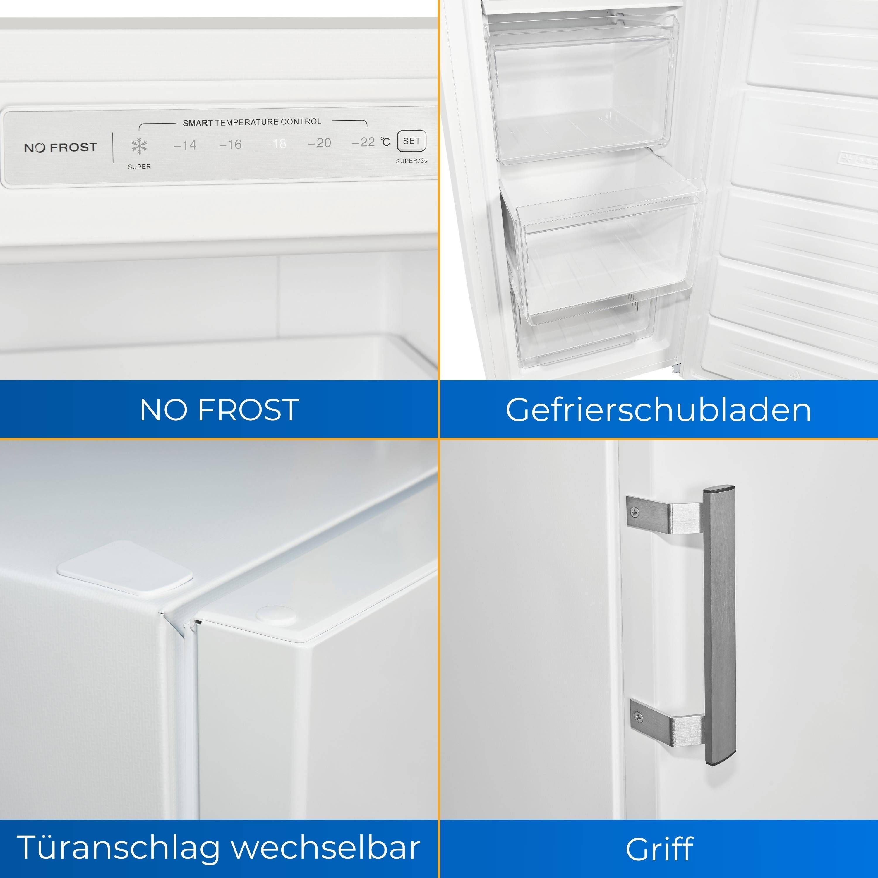 exquisit Gefrierschrank GS5231-NF-H-040D, 143 cm hoch, 54 cm breit, NoFrost, Schnellgefrieren, Umluftkühlung
