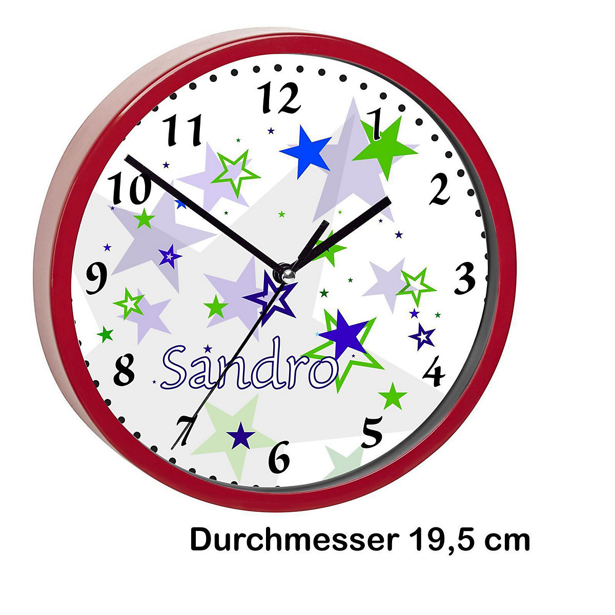 Kinder Wanduhr personalisiert mit Name Sternenhimmel Blau Grün