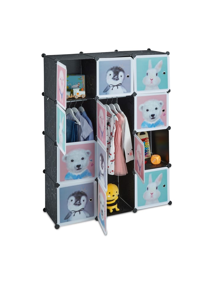 relaxdays Kinder Steckregal in Schwarz/ Bunt - (B)109x (H)145 x (T)37 cm günstig kaufen onesize