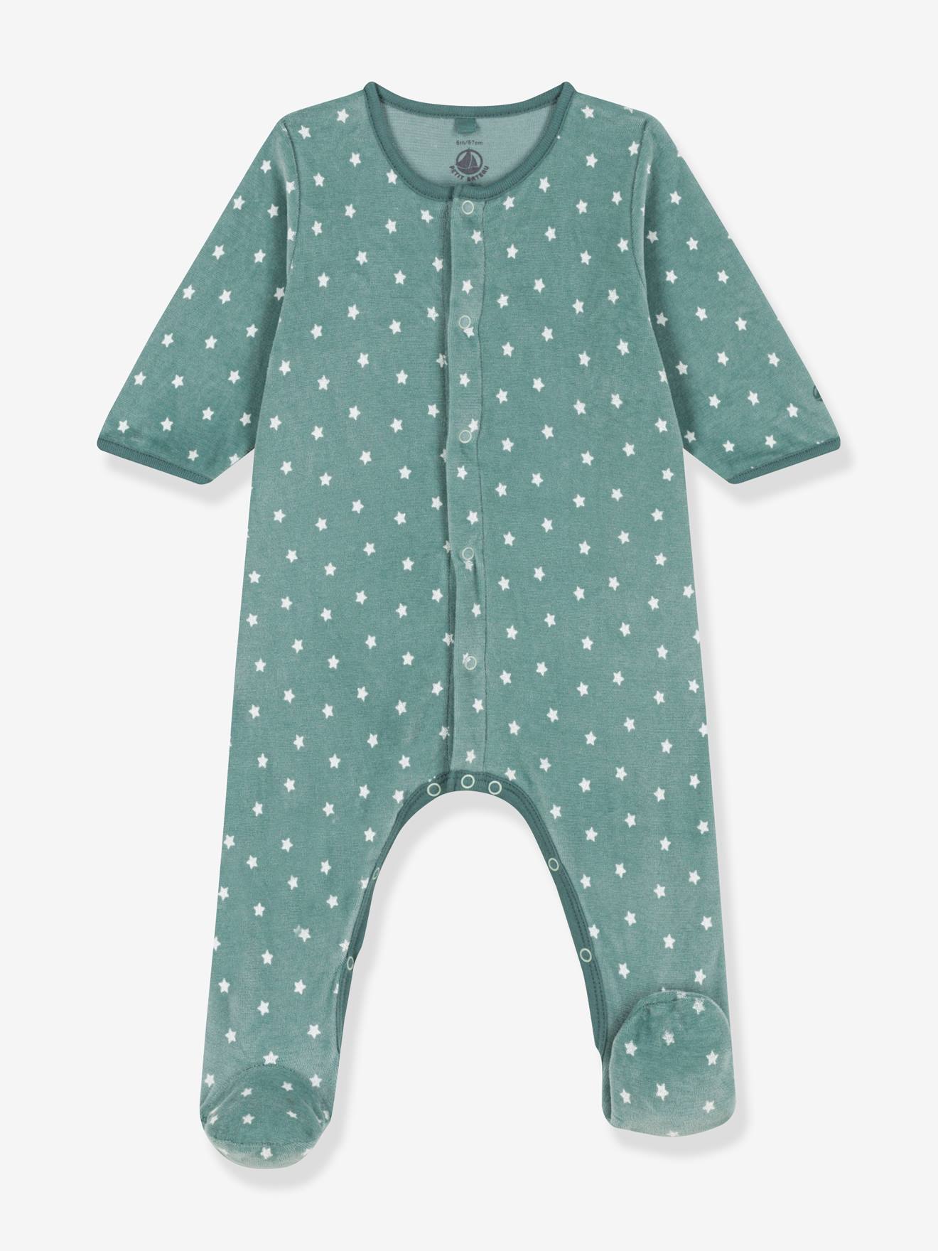 Pyjama bébé étoiles en velours PETIT BATEAU vert imprimé