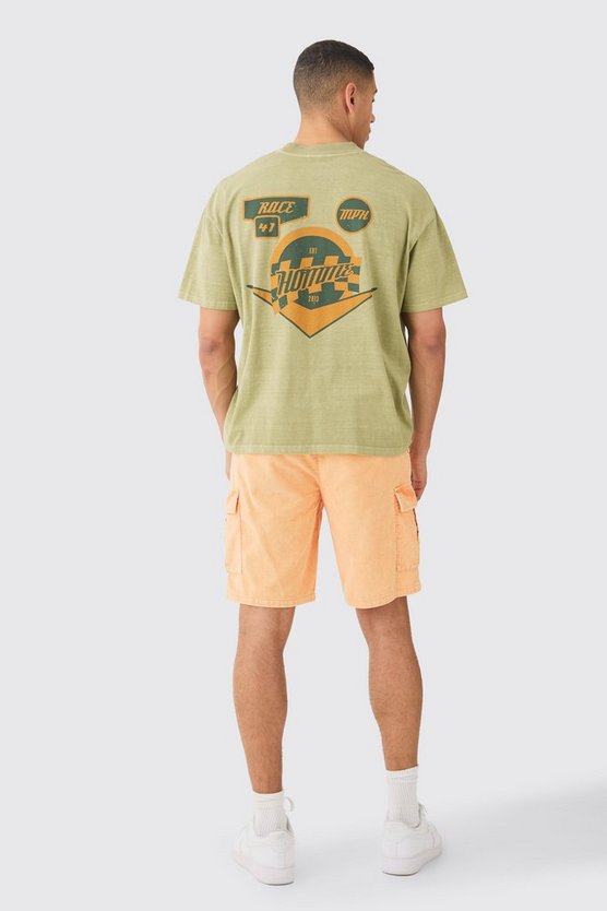 Lockere Cargo-Shorts mit elastischem Bund und Acid-Waschung