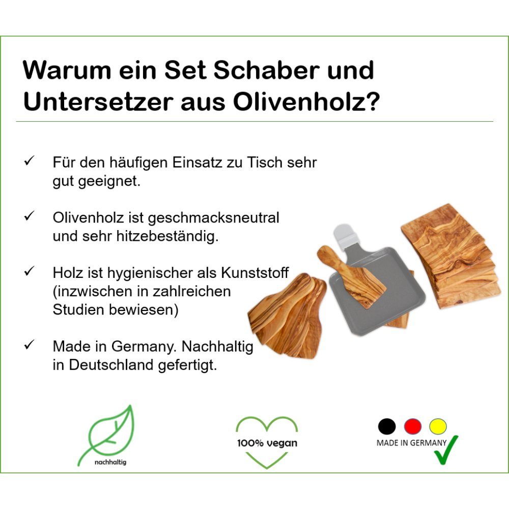 Olivenholz-erleben Raclettepfännchen Raclette-Schaber aus Olivenholz - 6er Set, (6-tlg), antibakterielle Wirkung