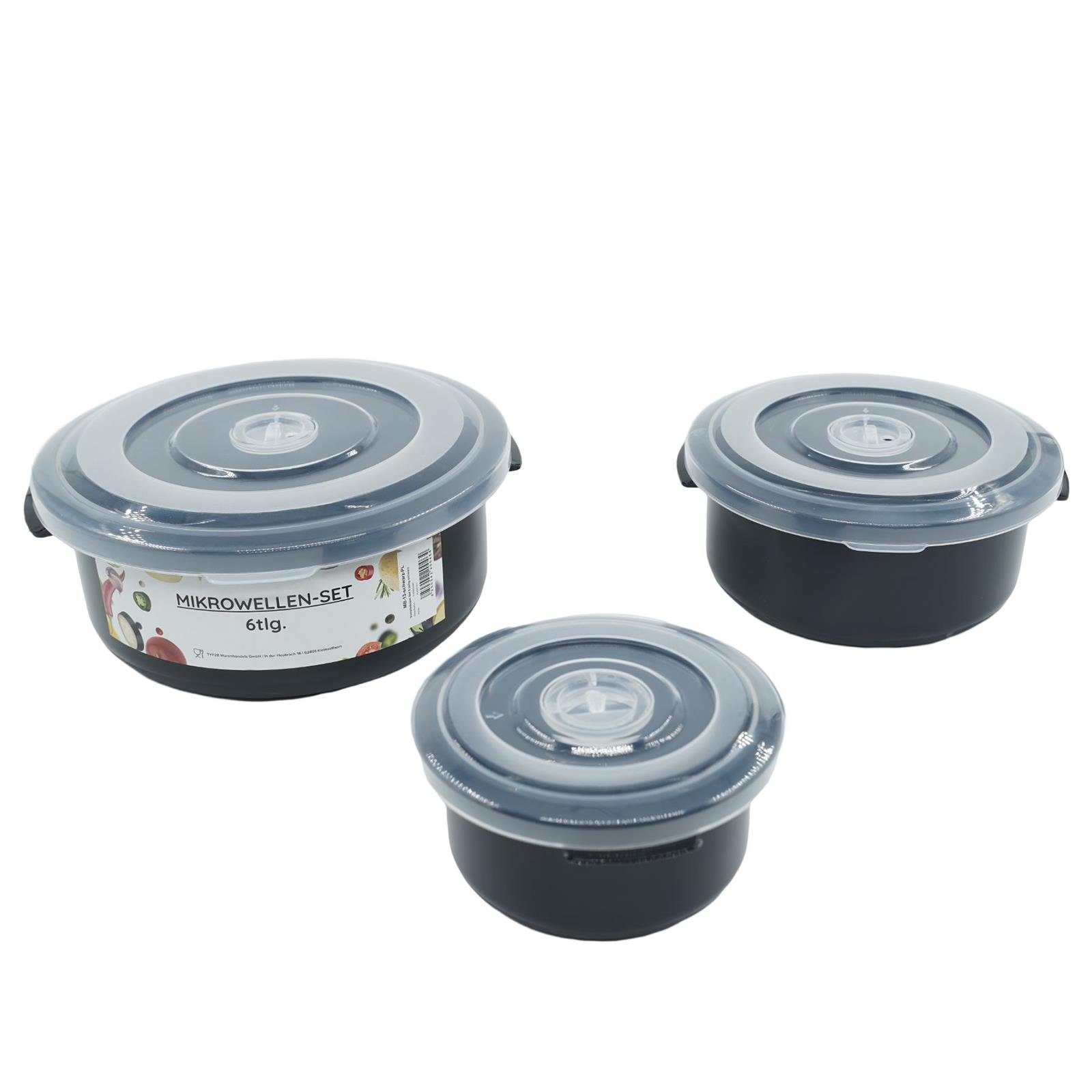 Plentyfy Mikrowellenbehälter Vorratsdosen Set, Kunststoff, (PLENTYFY, Mikrowellenschüssel Set 6-tlg., rund, Schwarz, mit Entlüftung, Mikrowellengeschirr, Mikrowellendose, Microwave, Meal Prep, kunststoff, 6-tlg., Premium), Meal Prep Boxen - Mikrowell