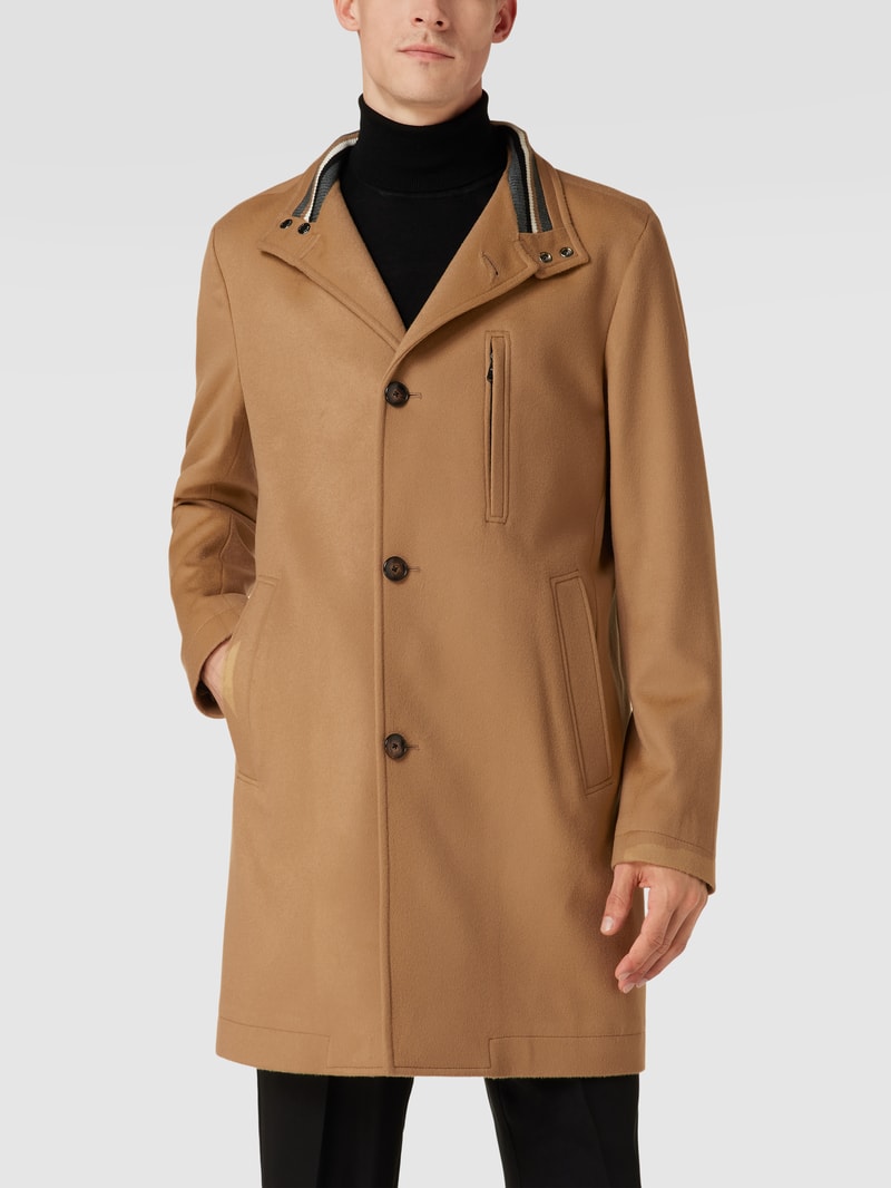 Slim Fit Wollmantel mit Eingrifftaschen Modell 'Hyde Standup' in beige