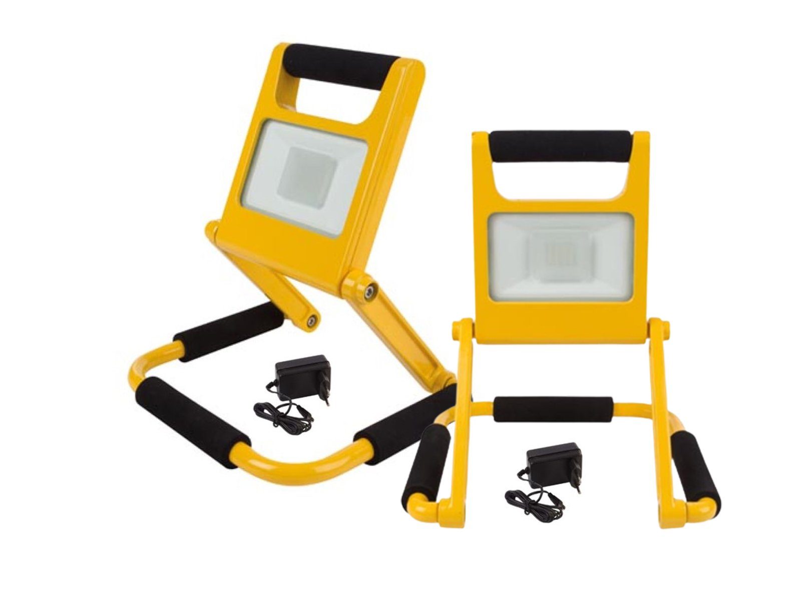 PEREL Baustrahler, LED fest integriert, Neutralweiß, 2x Akku LED Arbeits Bau-Leuchten Werkstatt-Lampen Handlampen IP 44 10W