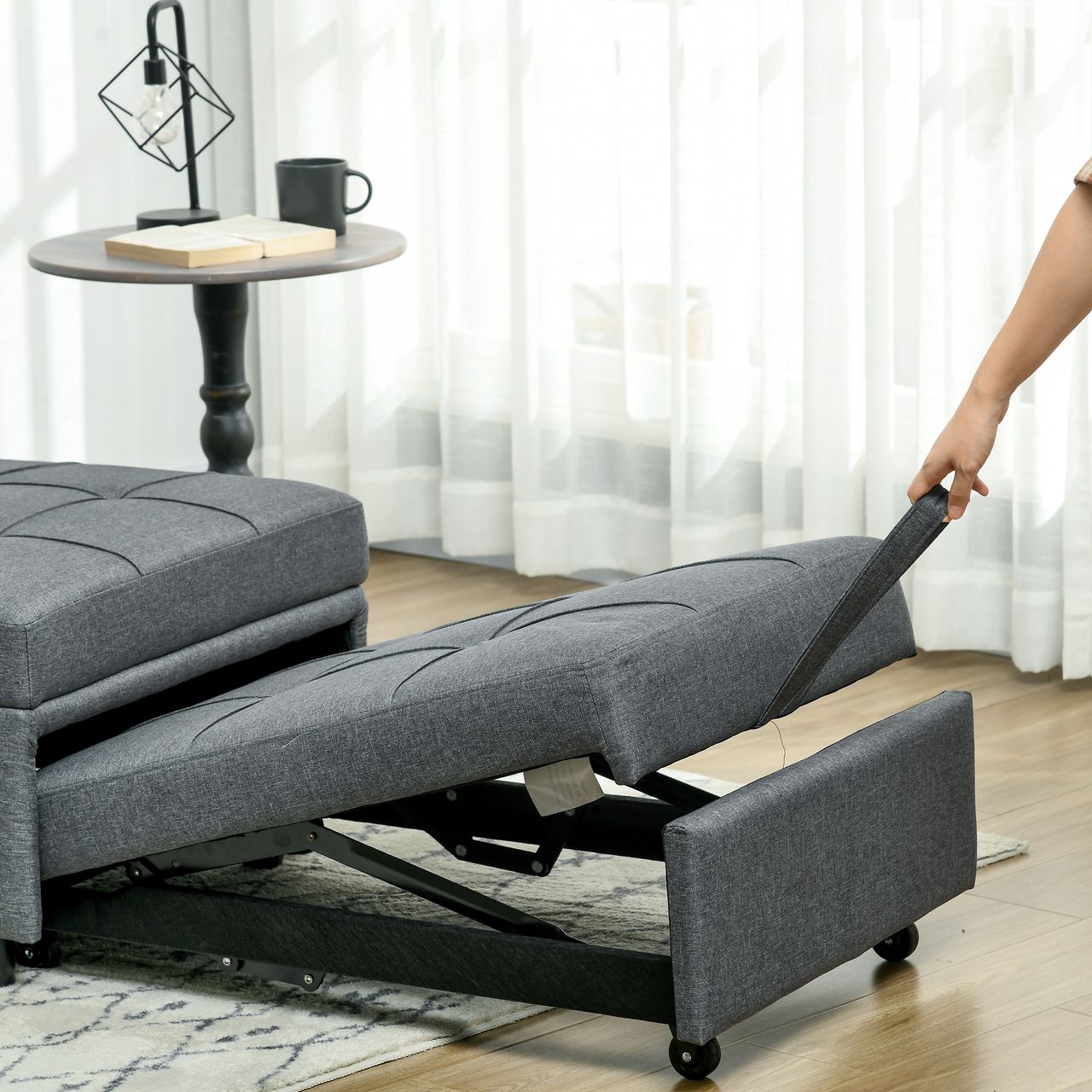 HOMCOM Schlafsessel 3 in 1 Bettsessel mit Seitentasche Gästebett mit Kissen