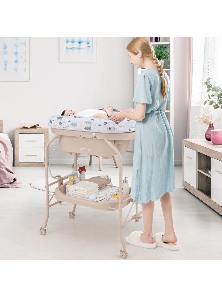 COSTWAY Wickeltisch mit Badewanne in Beige günstig kaufen 100 cm