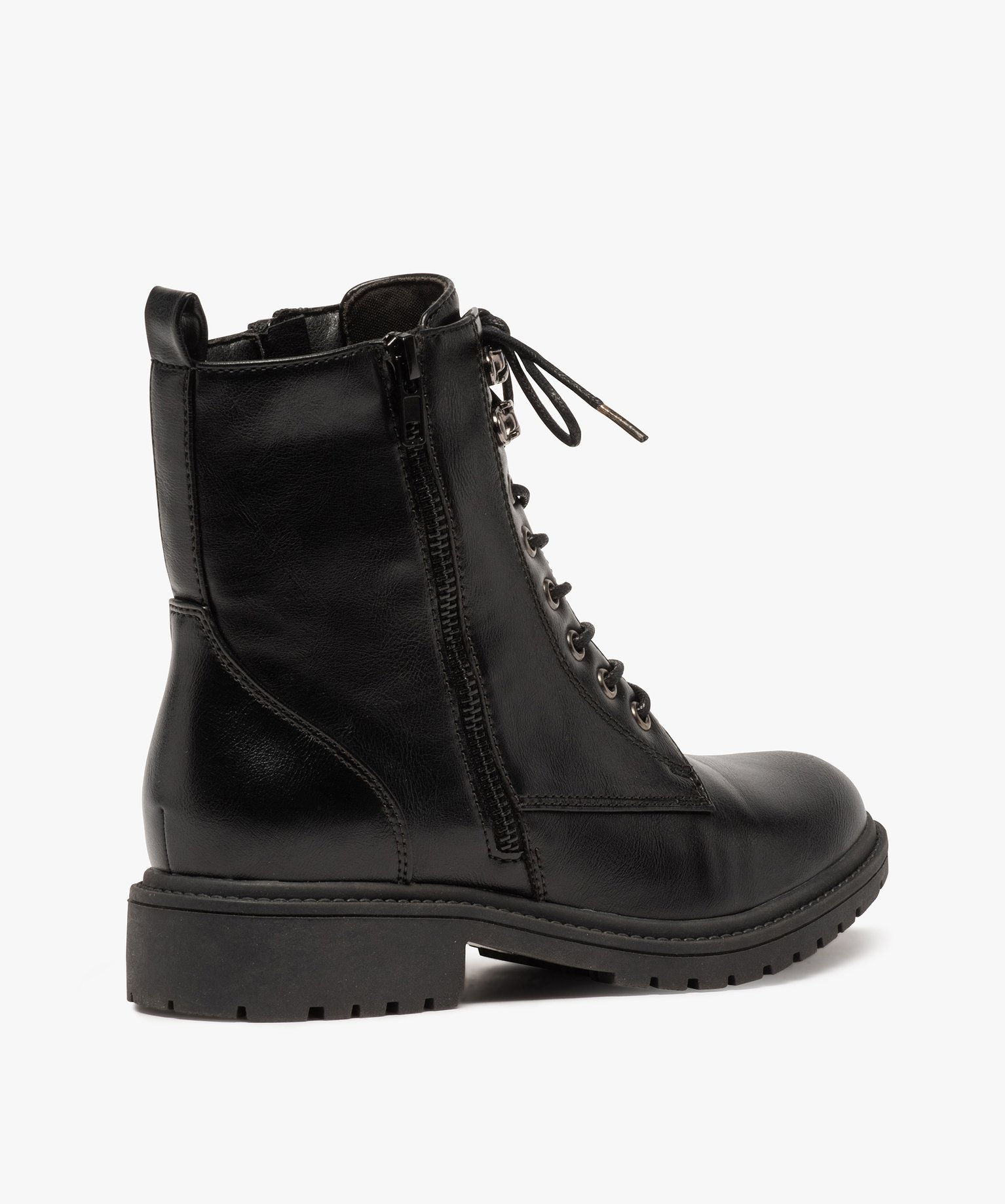 Boots femme unis à semelle crantée et zip décoratif noir | GEMO