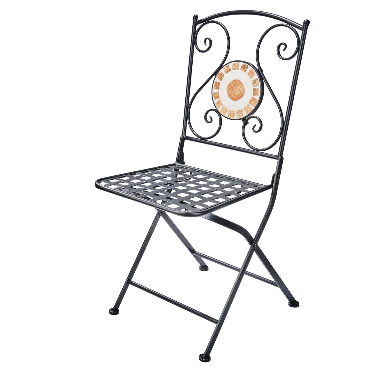 Gartenfreude Bistro Stuhl Mosaik 1 Stahl 40 x 38 x 90cm schwarz mit anthrazit- & grün-farbenen Mosaik Elementen (Set aus 2 Stühlen)