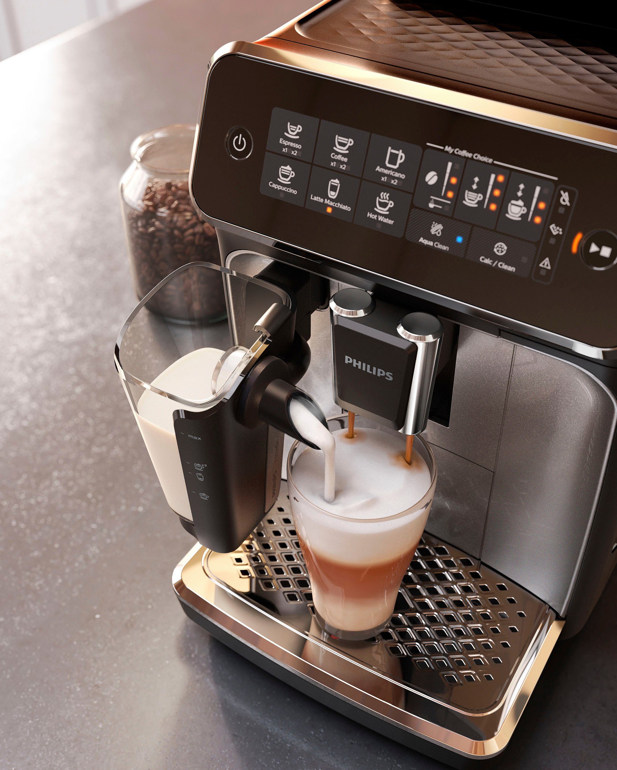 Philips Kaffeevollautomat 3200 Serie EP3246/70 LatteGo, für 5 Kaffeespezialitäten und anpassbarer Stärke, silber schwarz