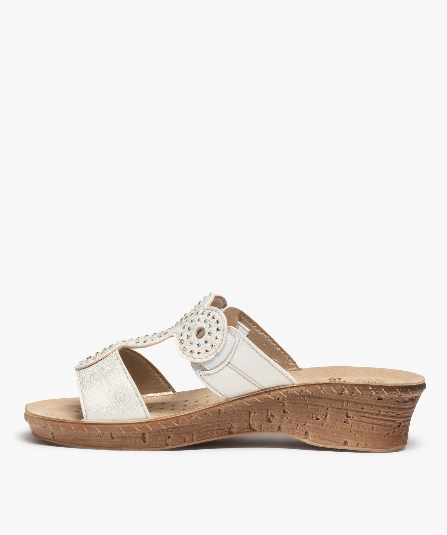 Mules femme confort à larges brides strass blanc | GEMO