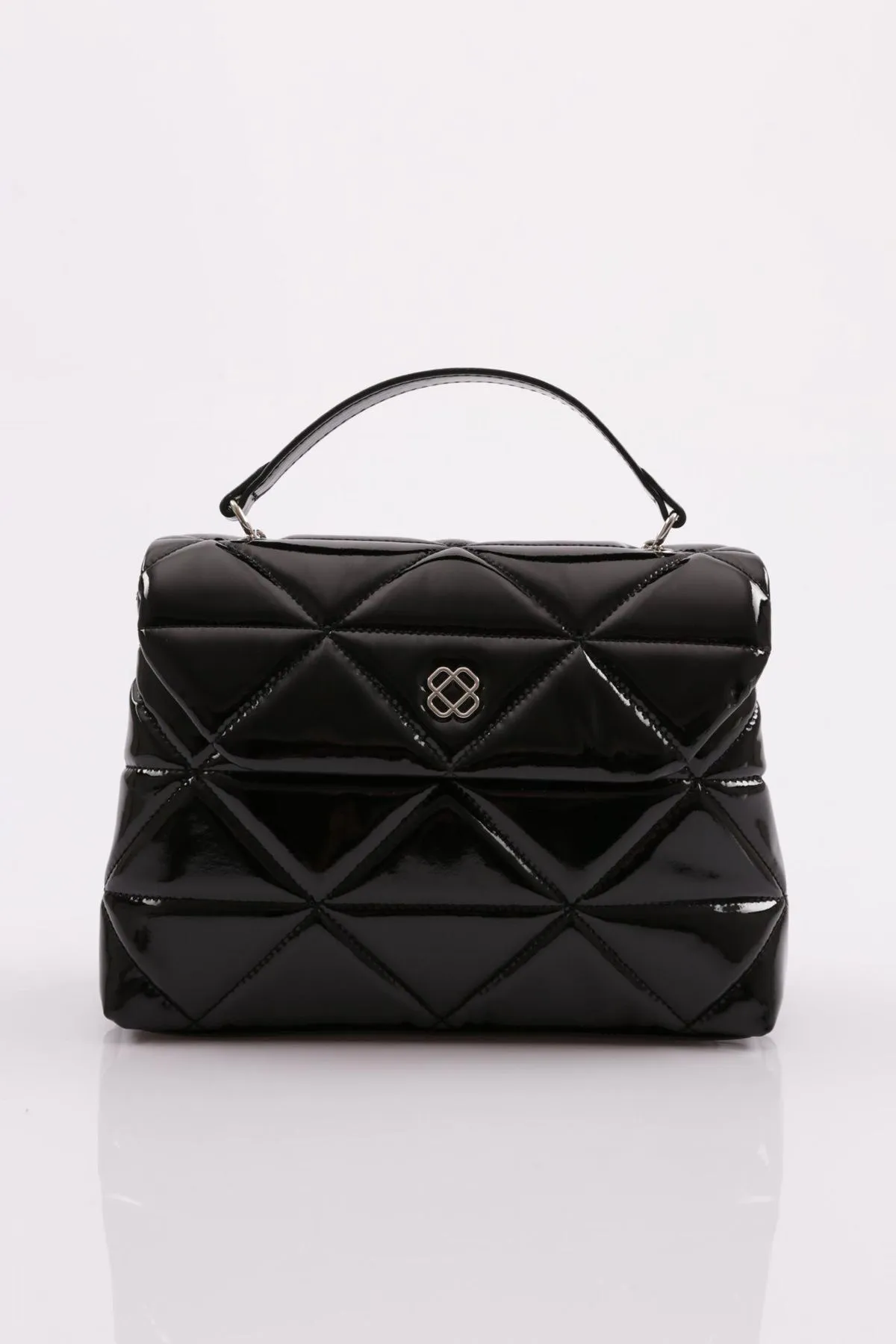 DGN  Modell 7267 - Schulter- und Clog-Tasche aus schwarzem Lackleder für Damen