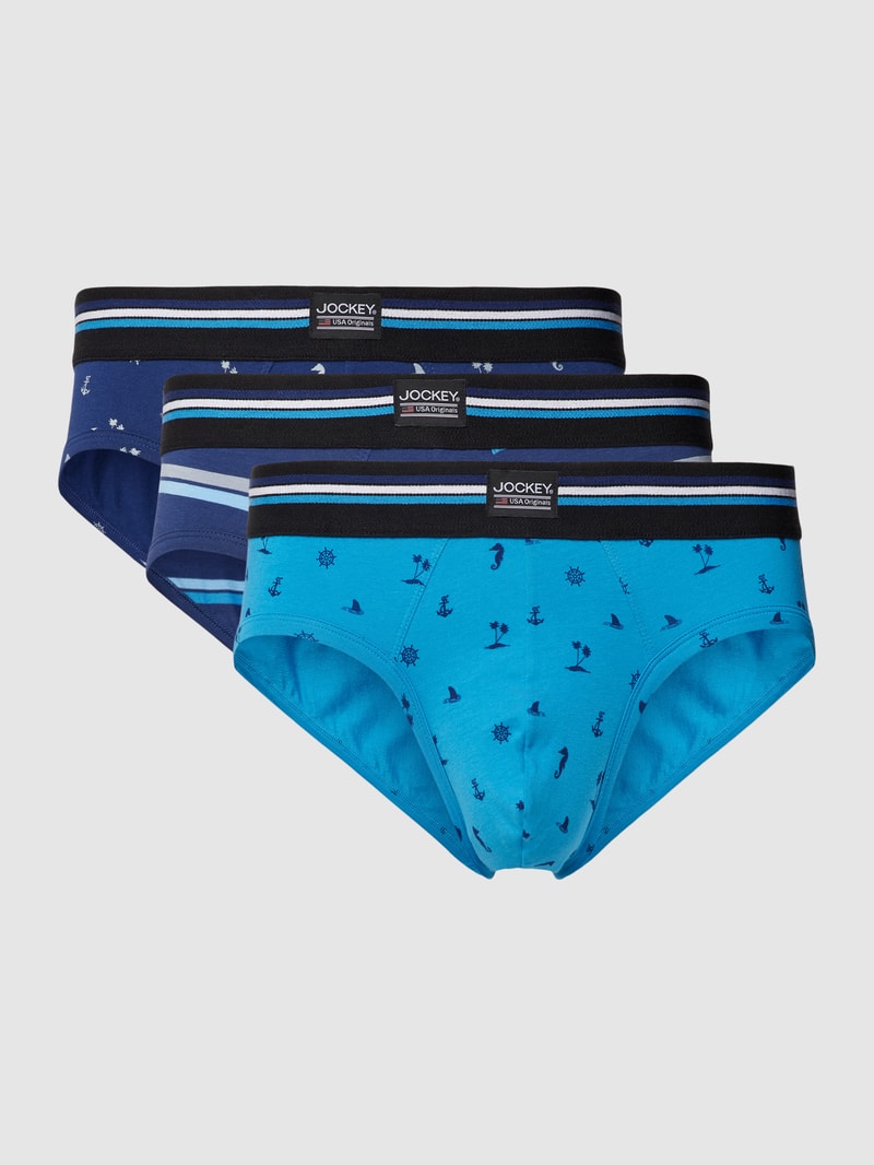 Slip mit elastischem Logo-Bund im 3er-Pack in dunkelblau