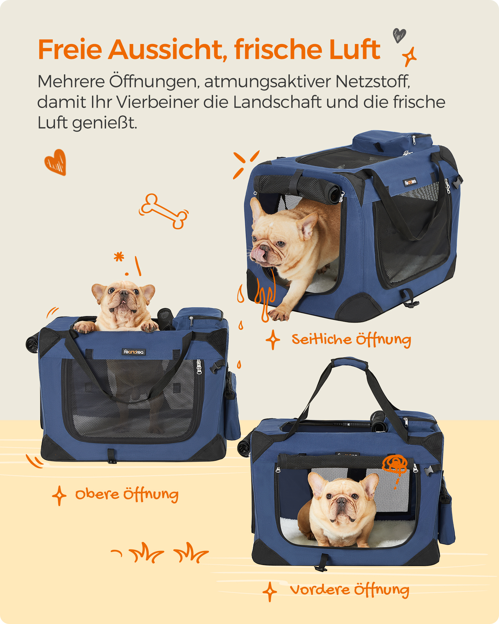 FEANDREA Transportboxen & Gitterboxen FEANDREA S-XXXL Transportbox Oxford-Gewebe dunkelblau 50 cm, 35 cm, 35 cm