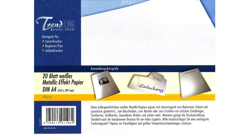 TrendLINE Metallic-Effekt Papier A4 weiss 120g/m²