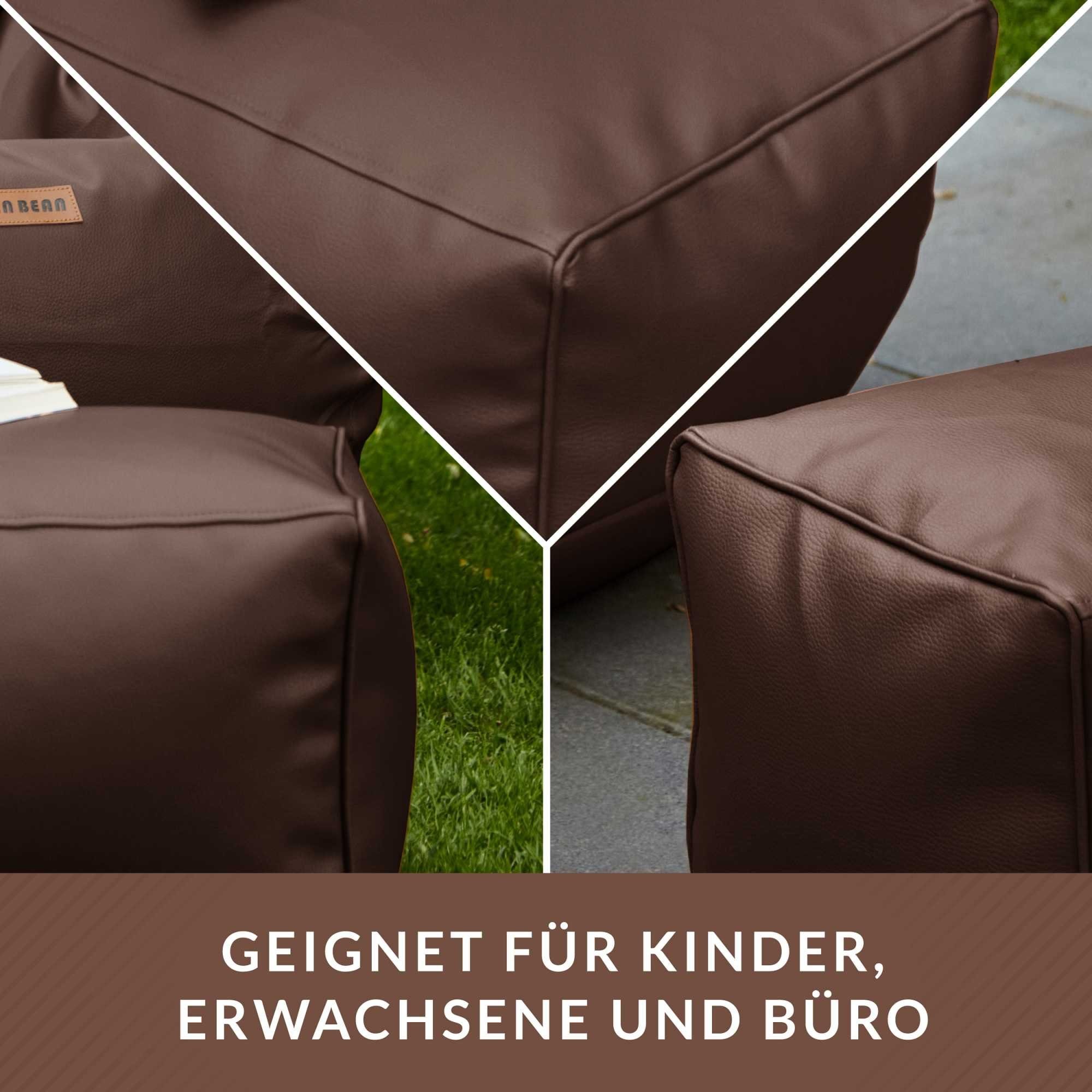 Green Bean Fußhocker Sitzpouf aus Kunstleder in 3 Farben (Pouf Bodenkissen Ablage Hocker Sitzkissen), Sitzhocker mit Füllung, Maße 70x33x28cm - Ergänzung zum Sitzsack
