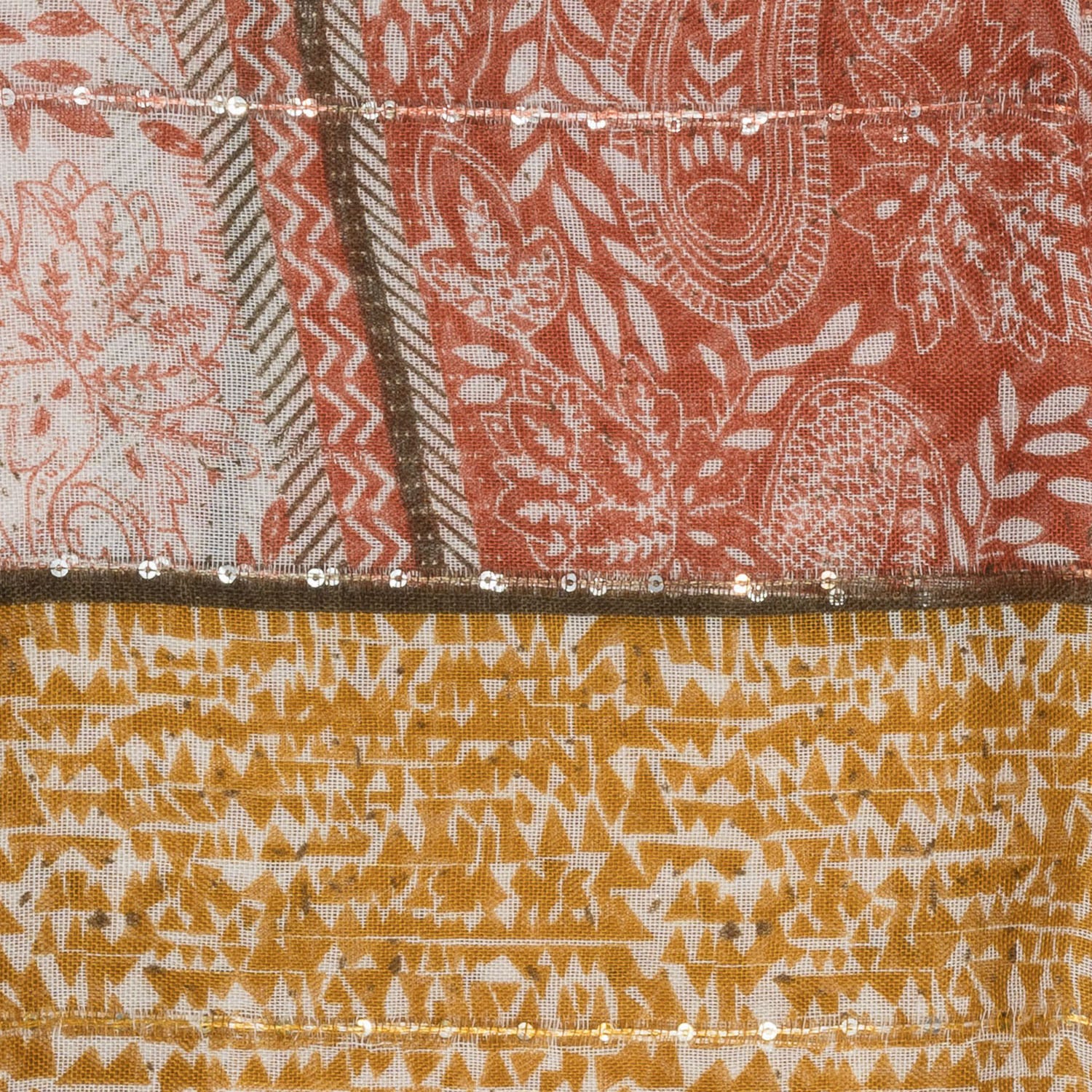 Foulard TEXTO rouge et safran à motifs cachemire