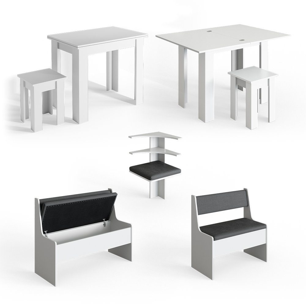 Vicco Sitzgruppe Eckbankgruppe Esszimmergruppe ROMAN Weiß, (Set, 5-tlg., 5-er Set), bequeme Polsterung