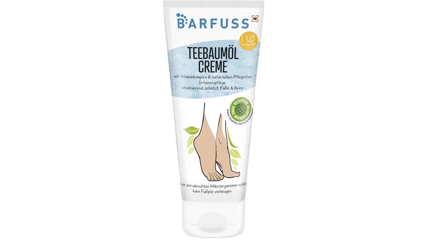 BARFUSS Teebaumöl Fußcreme mit Vitaminkomplex und Pflegeölen 100 ml