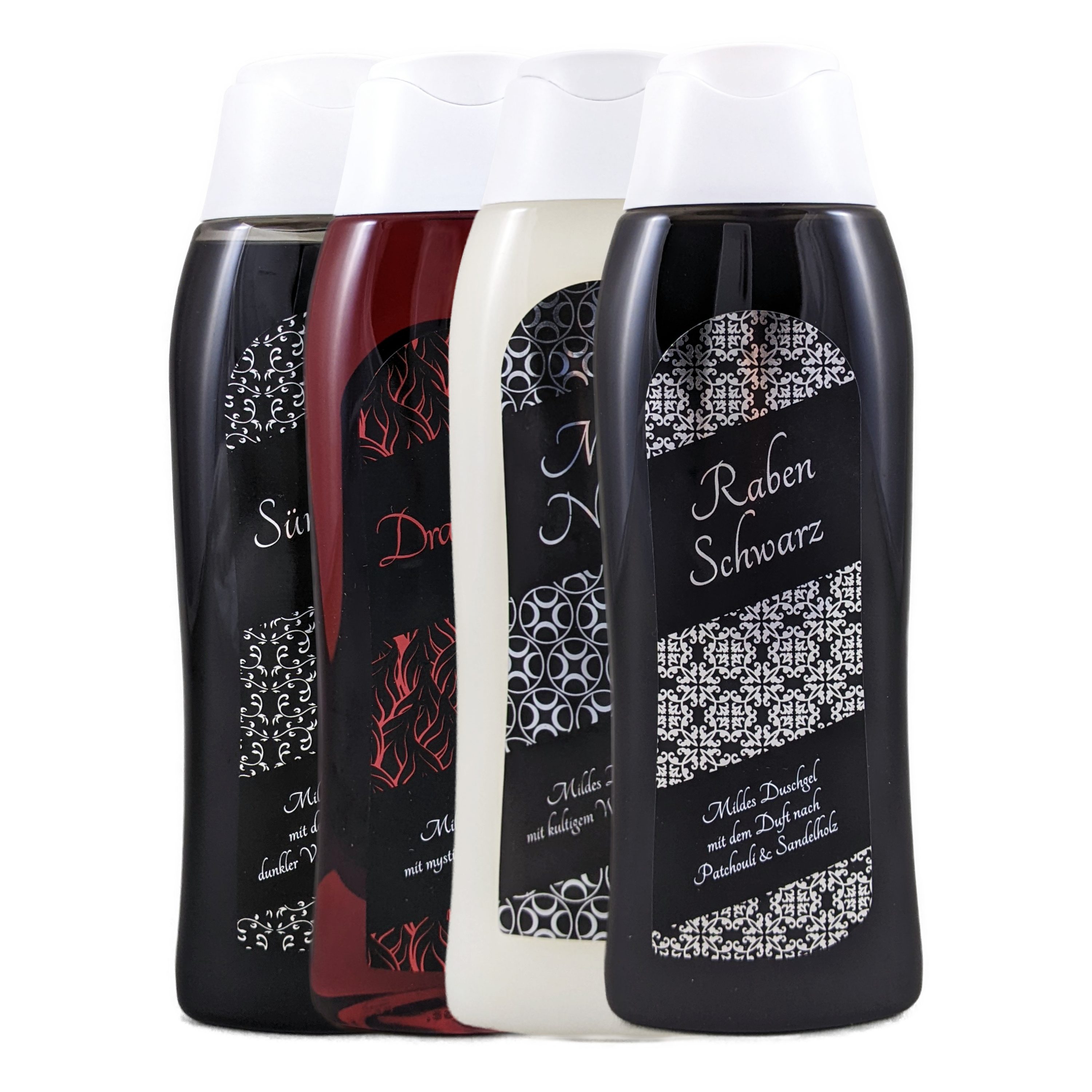 ≈petra Duschgel Set [4x 300mL] Drachenblut, Mondnacht, Rabenschwarz, Sündenfrei, 4-tlg., sorgfältig gefertigt und abgefüllt in unserer ≈petra Manufaktur