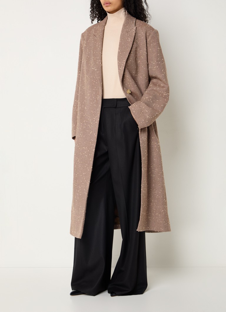 Palton Hugo Boss Carund din amestec de lână, cu umeri și imprimeu în spic de herringbone.