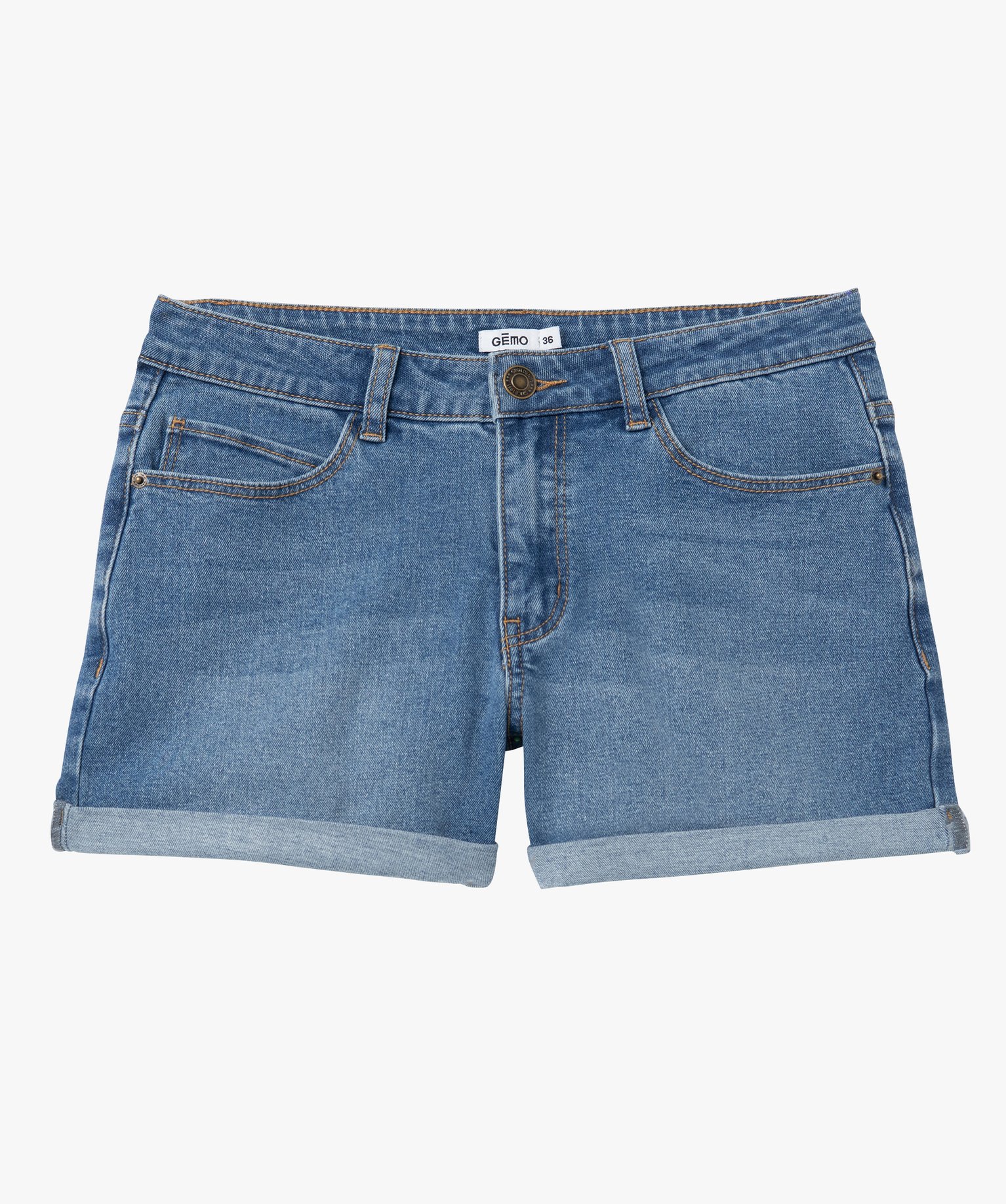 Short femme en jean avec revers cousus stone | GEMO
