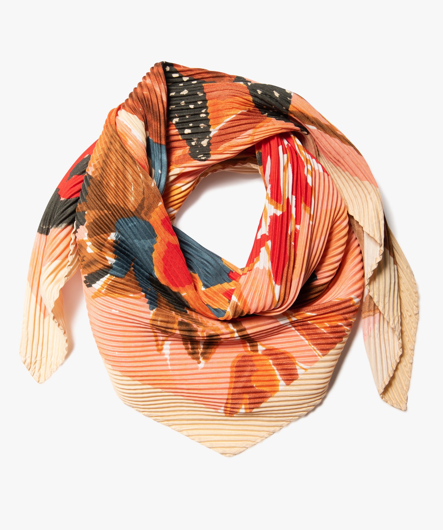 Foulard femme carré plissé à motif fleuri multicolore | GEMO
