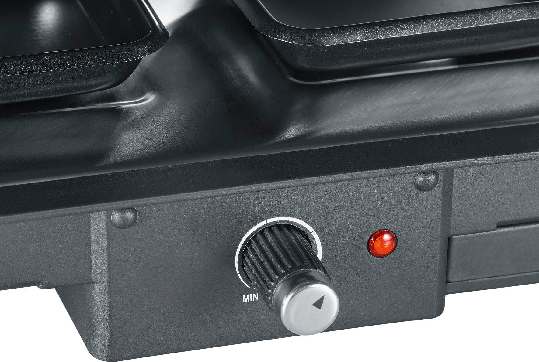 Severin Raclette RG 2373, 8 Raclettepfännchen, 1700 W, Naturgrillstein, Gussplatte, Temperaturregler, Antihaftbeschichtung