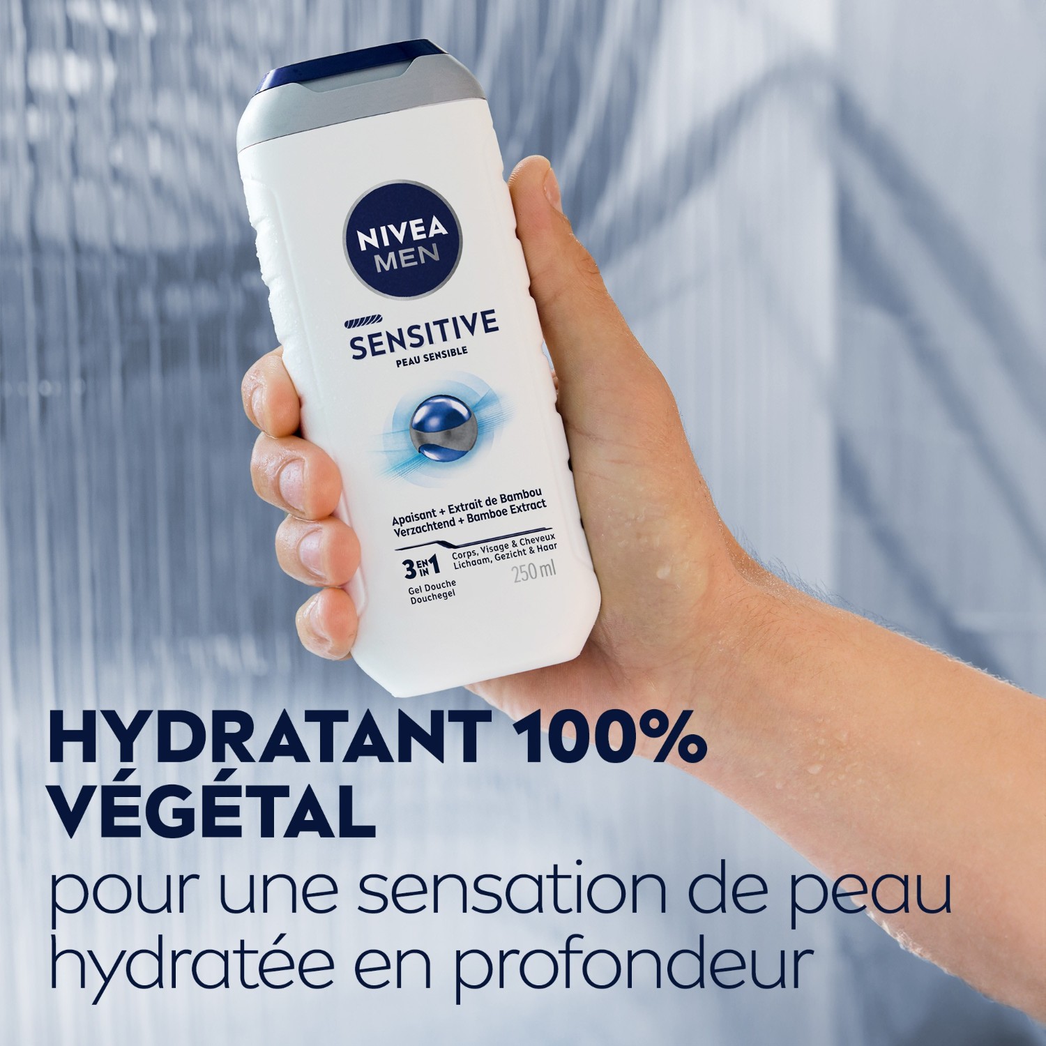 NIVEA 3-in-1 Duschgel für Gesicht, Körper & Haar mit Bambusextrakt für empfindliche Haut