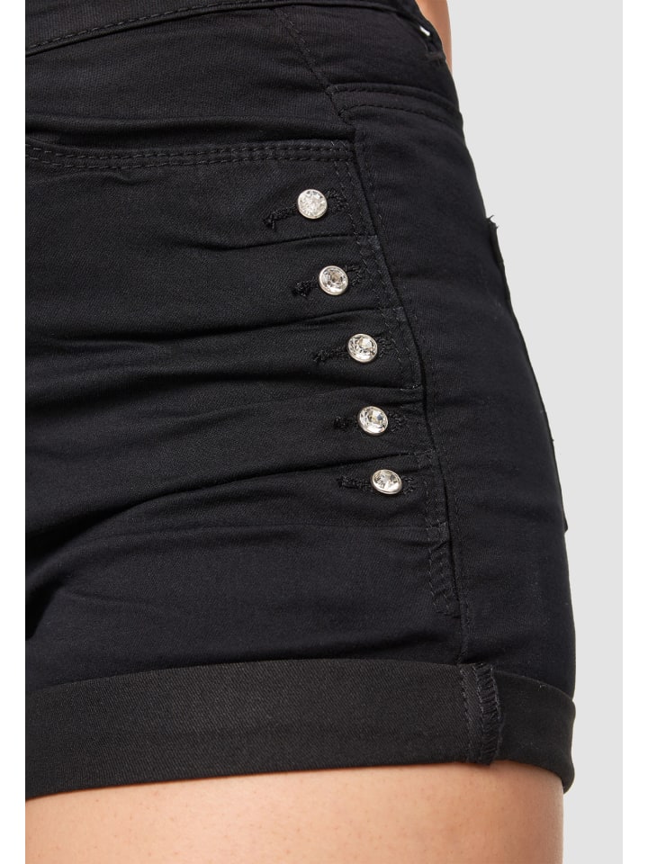MiSS RJ High Waist Denim Jeans Shorts Bermuda Stretch Hose mit Spitze in Schwarz günstig kaufen