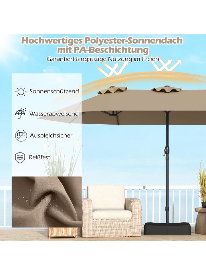 COSTWAY Doppelsonnenschirm mit Ständer 443 x 263 cm in Braun günstig kaufen onesize