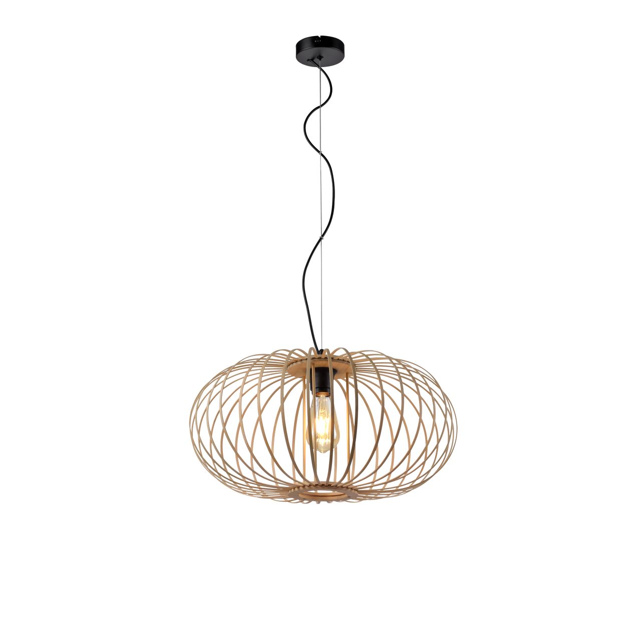 JUST LIGHT LeuchtenDirekt Pendelleuchte RACOON, Materialmix, Holz-natur, 1-flg., 1xE27/40W exkl., Ø50cm
