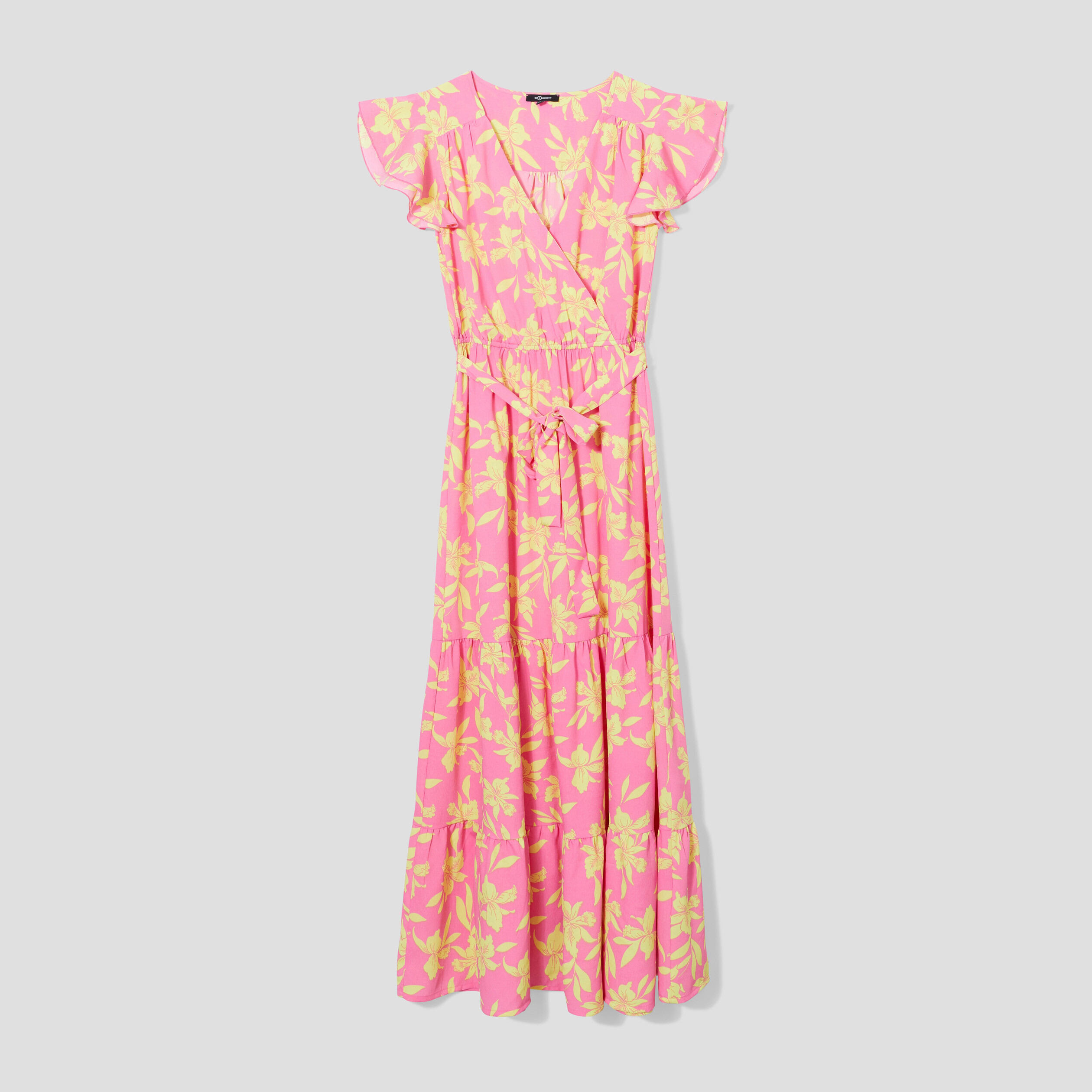 Robe longue évasée volantée Mosquitos rose femme | La Halle