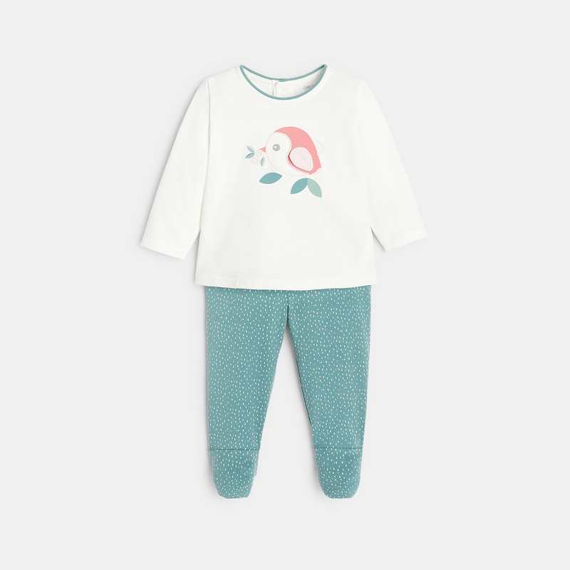 Pyjama oiseau en relief jersey vert bébé fille