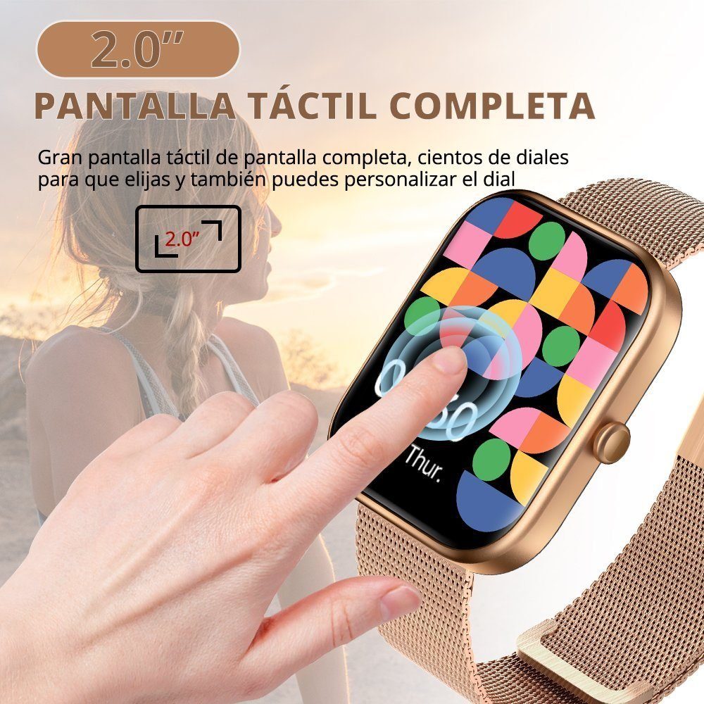 IBETTER Smartwatch Damen Herren Smartwatch (2.0'' HD Voll Touchscreen Zoll Zoll) Fitnessuhr mit Telefonfunktion WhatsApp Notiz mit deutscher Bedienungsanleitung, Herzfrequenzmesser,mit Blutsauerstoff Pulsmesser Sportuhr Schrittzähler Schlafmonitor Ak