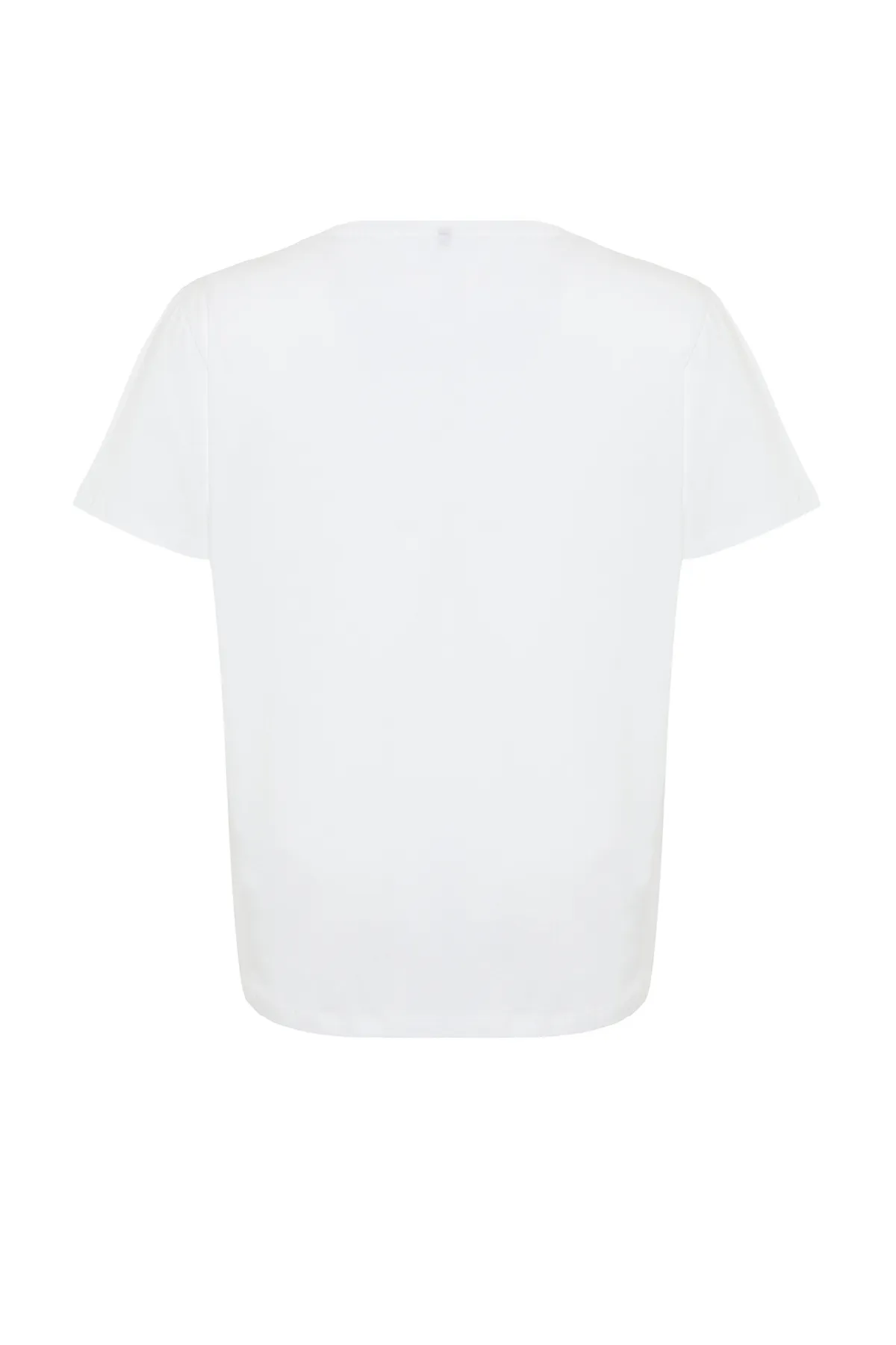 Trendyol Curve  Weißes bedrucktes Strick-T-Shirt mit Rundhalsausschnitt TBBSS22TS1944
