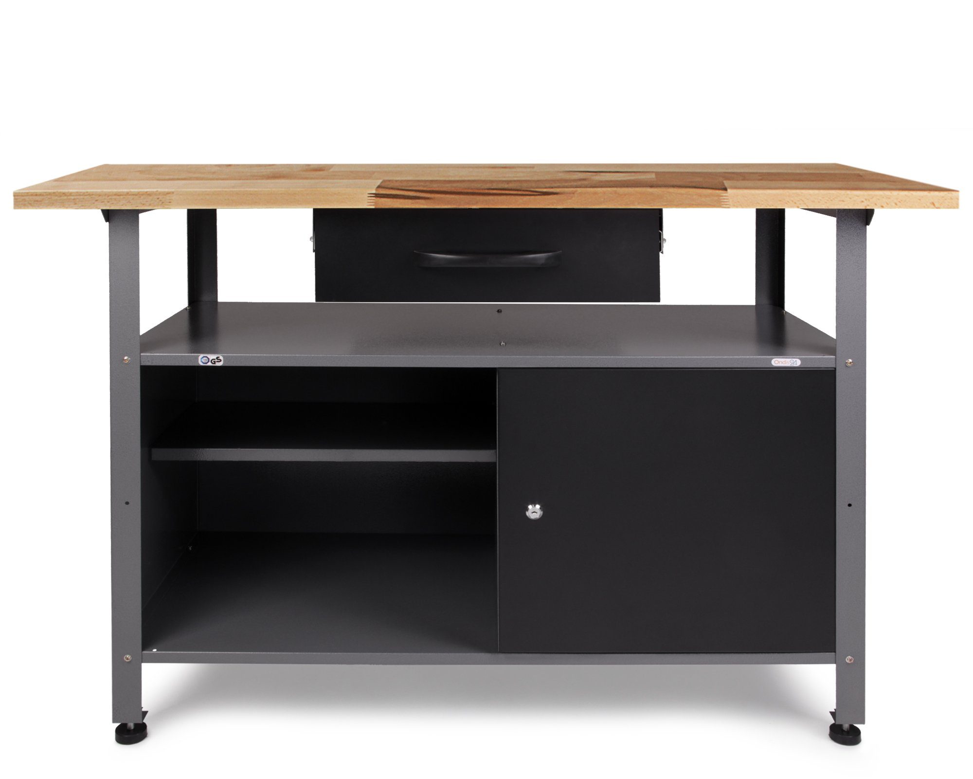 ONDIS24 Werkbank Werkbank Klaus 120 cm 120 x 60 x 85 (H) cm, belastbar bis 380 kg, abschließbare Tür, höhenverstellbare Füße
