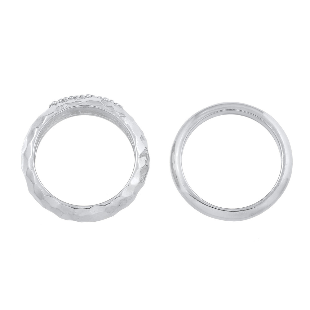 Elli PREMIUM Elli PREMIUM Bague Femmes Bande Set de 2 Martelé avec Topaze en Argent Sterling 9 Bague